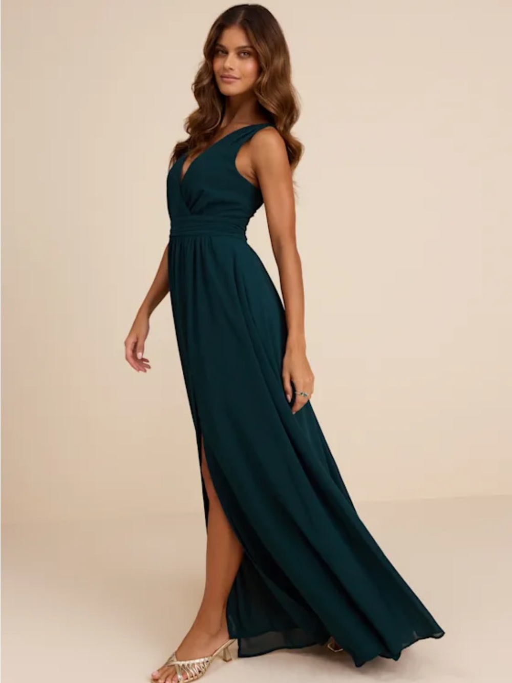 NWOT Lulus Thoughts of Hue Emerald Green Surplice Maxi Dress